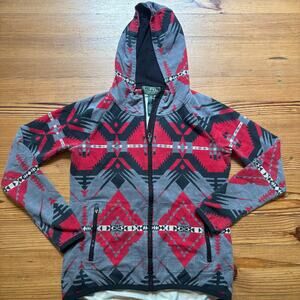 Ralph‎ Lauren active gray red western print full zip hooded sweater SIZE S